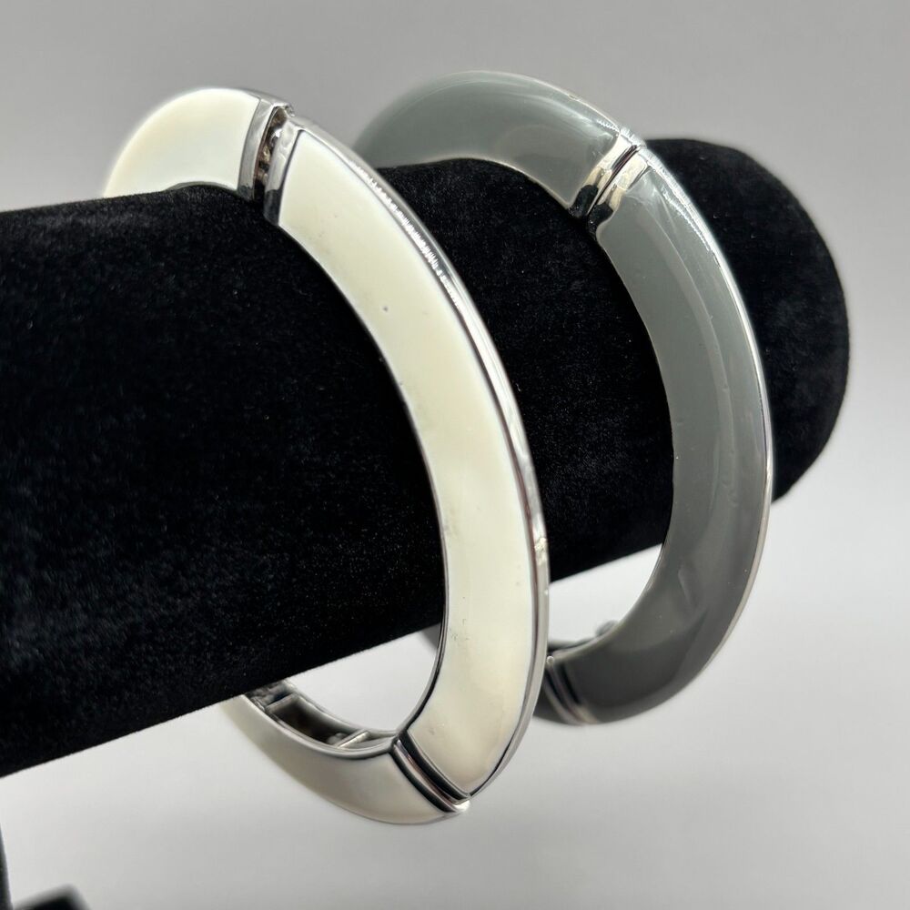 Kiam Family Stretch Bangle Bracelets Enamel Segmented Gray White Lia Sophia